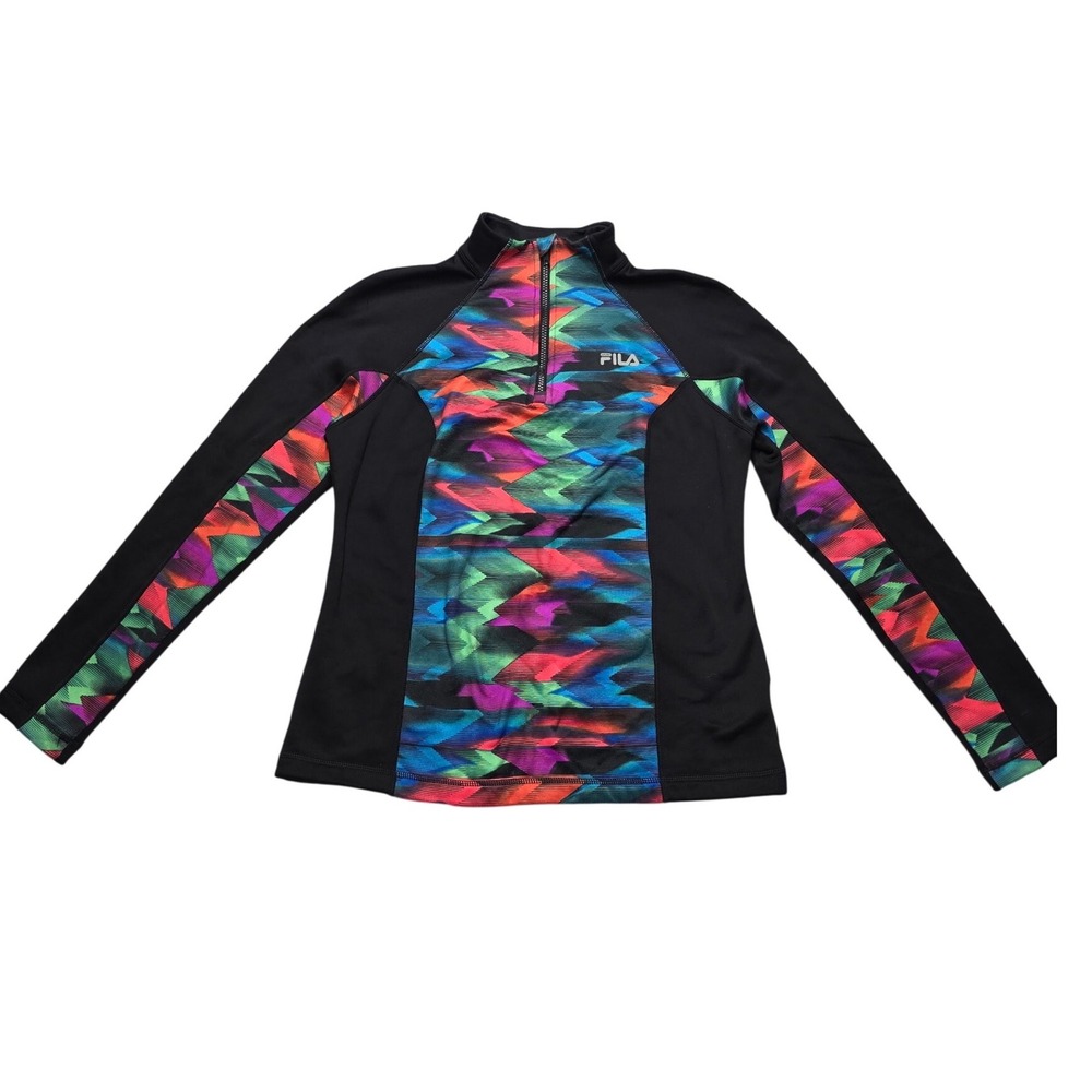 Fila Sport Quarter Zip Pullover Geometric Print Black Multicolor Women Large L